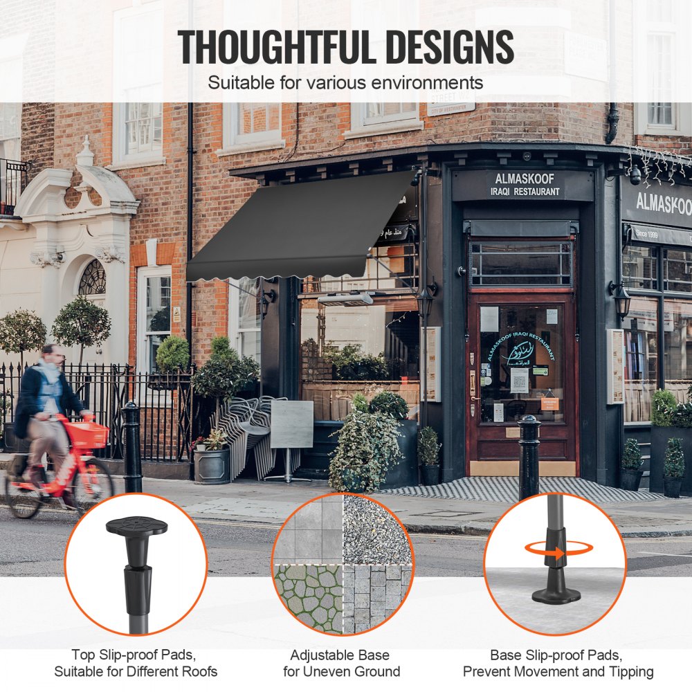 VEVOR 98 x 47" Patio Awning Retractable, Awning Sunshade Shelter with Manual Crank Handle, Outdoor Patio Canopy Sunsetter Deck, Adjustable Height from 86 to 122 in, for Patio/Balcony/Yard, Black