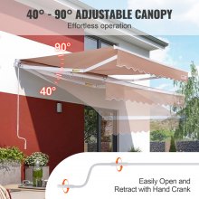 VEVOR Manual Retractable Awning, 12 x 10 ft Outdoor Patio Awning Retractable Sun Shade, Water-Resistant Polyester Patio Door Window Awning Sunshade Shelter with Crank Handle for Backyard, Balcony