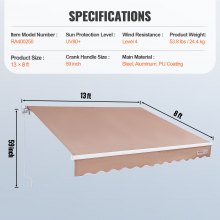 VEVOR balkonluifel 4x2,4 knikarmscherm in hoogte verstelbaar van 2,4 tot 3,7 m klemluifel uitschuifbaar staal aluminium 280G dubbelzijdig PU-coating zonwering balkonterrasluifel