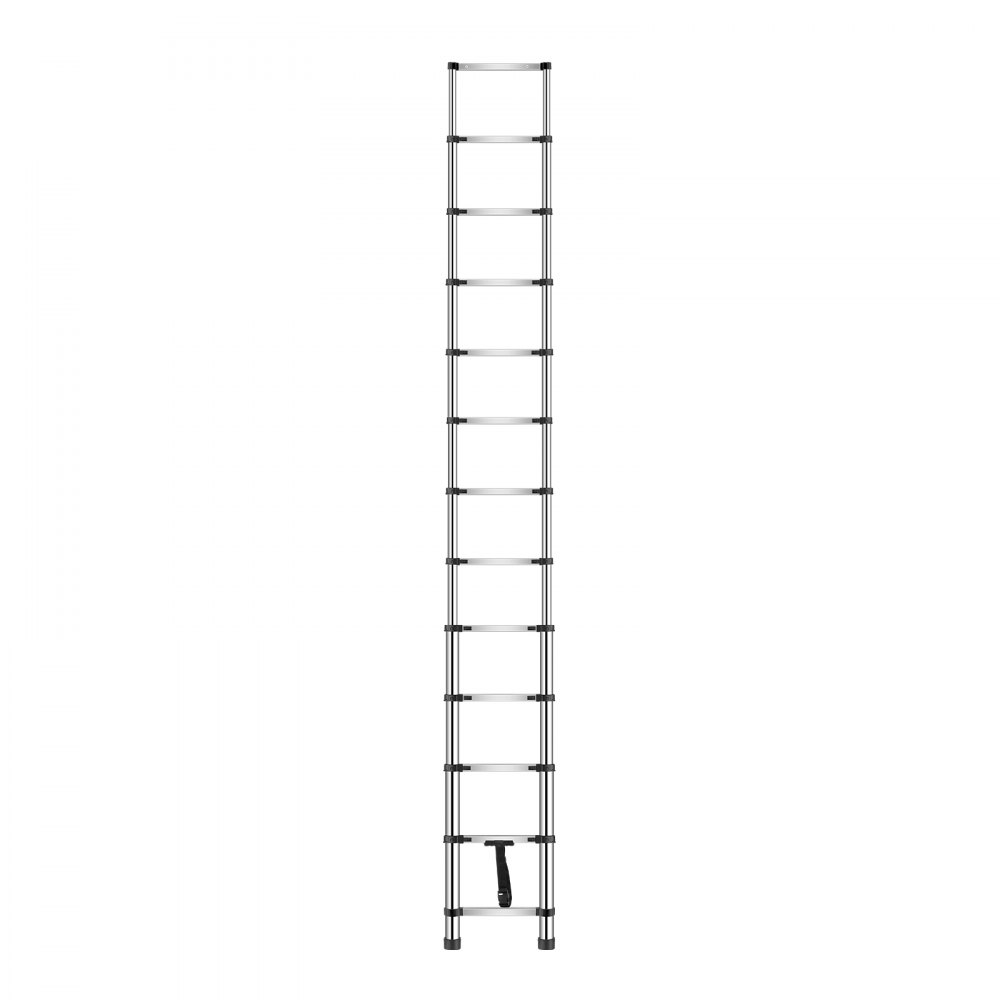VEVOR Telescoping Ladder, 3740mm Stainless Steel Lightweight Extension Ladder, Multi-Button Retraction Collapsible Ladders, 150 kg Capacity & Non-Slip Feet, Portable 13-Step Ladders for Home RV Loft