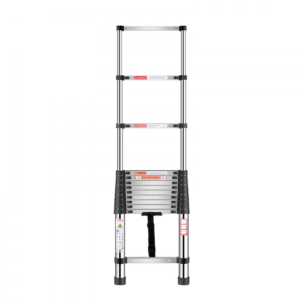 VEVOR Telescoping Ladder, 3740mm Stainless Steel Lightweight Extension Ladder, Multi-Button Retraction Collapsible Ladders, 150 kg Capacity & Non-Slip Feet, Portable 13-Step Ladders for Home RV Loft