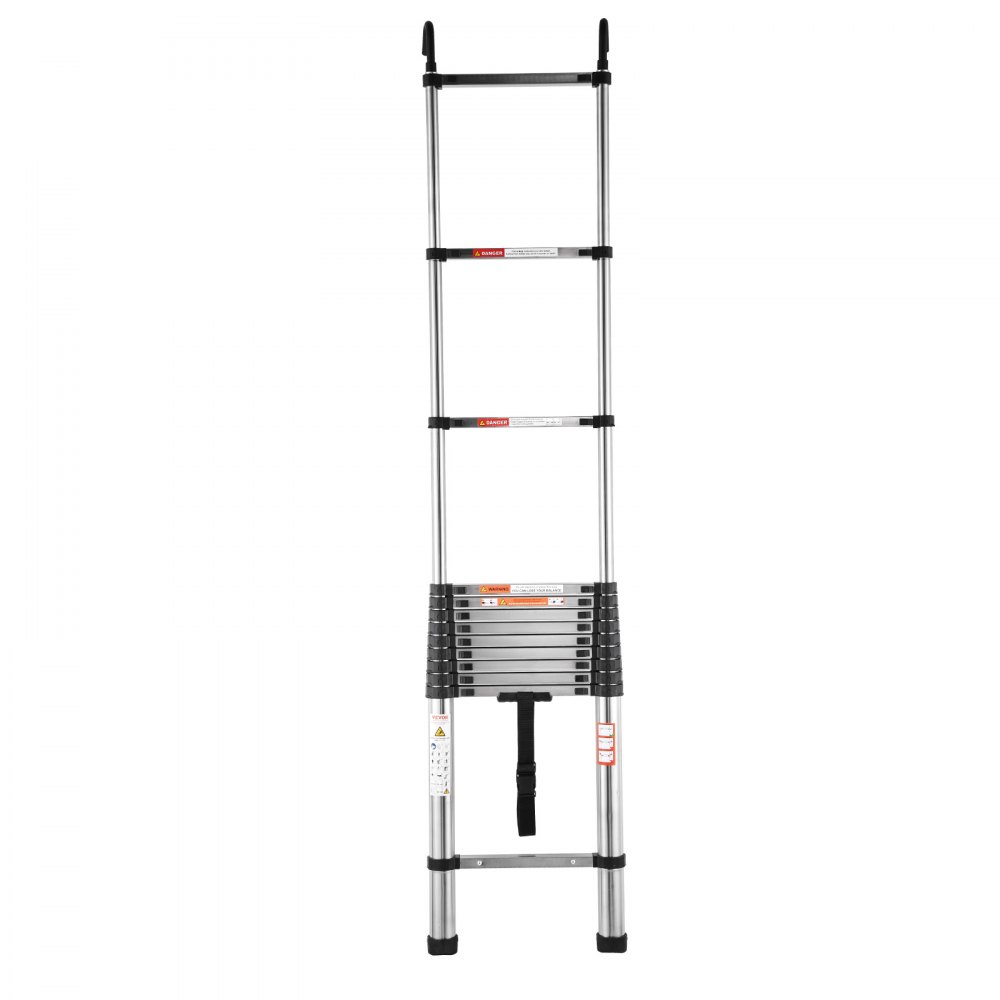 VEVOR Telescoping Ladder, 5030mm Stainless Steel Lightweight Extension Ladder, Multi-Button Retraction Collapsible Ladders, 150 kg Capacity & Non-Slip Feet, Portable 13-Step Ladders for Home RV Loft