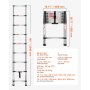 VEVOR Telescoping Ladder, 2540mm Stainless Steel Lightweight Extension Ladder, Multi-Button Retraction Collapsible Ladders, 150 kg Capacity & Non-Slip Feet, Portable 9-Step Ladders for Home RV Loft