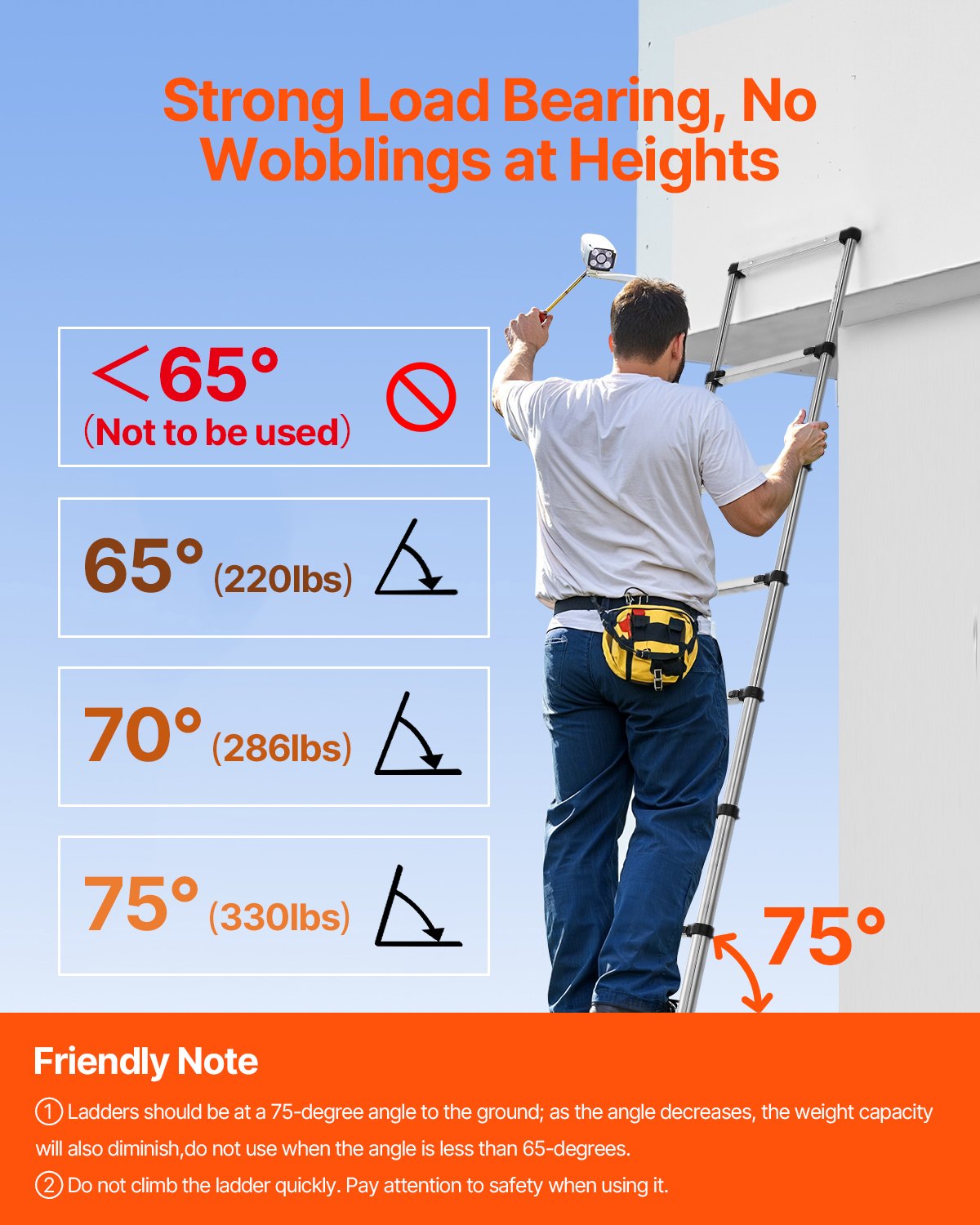 VEVOR Telescoping Ladder, 2540mm Stainless Steel Lightweight Extension Ladder, Multi-Button Retraction Collapsible Ladders, 150 kg Capacity & Non-Slip Feet, Portable 9-Step Ladders for Home RV Loft