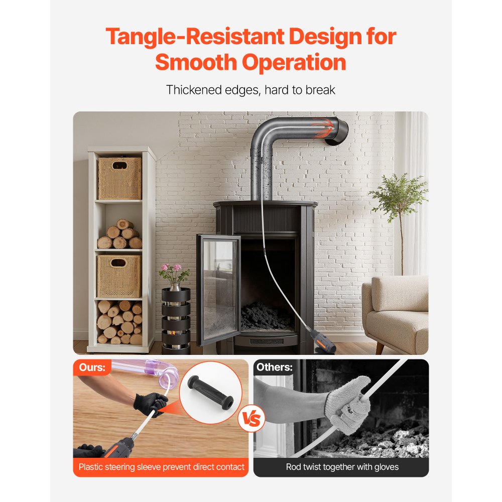 VEVOR Schoorsteenborstelset, schoorsteenborstel met een maximale lengte van 7 m, kachelpijpborstel met twee borstelkoppen, schoorsteenveger, schoorsteenreinigingsgereedschap voor vierkante en rechthoekige schoorstenen
