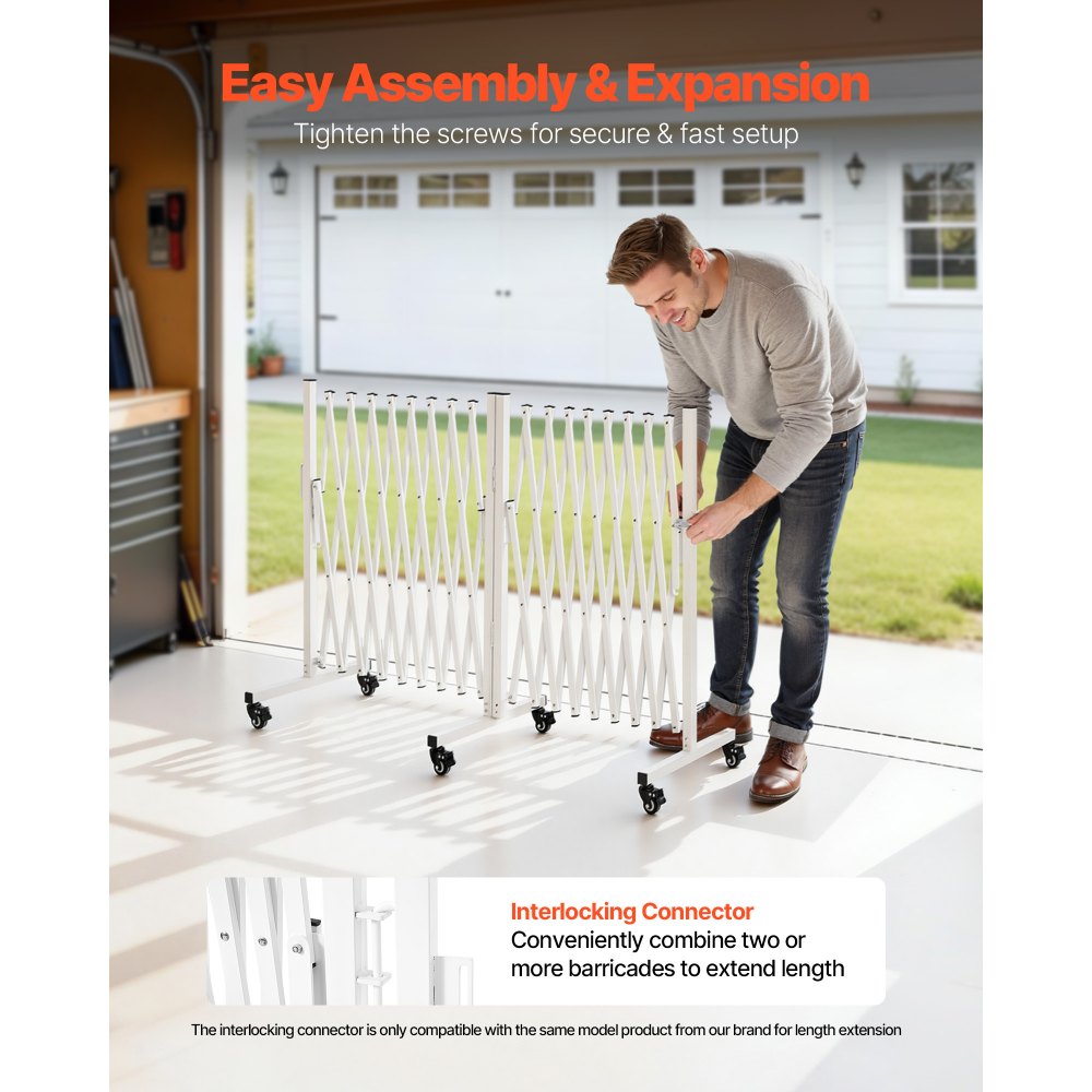 VEVOR Double Expandable Barricades, 18FT Expandable Safety Barrier, 0-180° Rotatable Mobile Barricade with Locking Casters, Portable Folding Security Gate Traffic Fence for Patio Garden Stairway