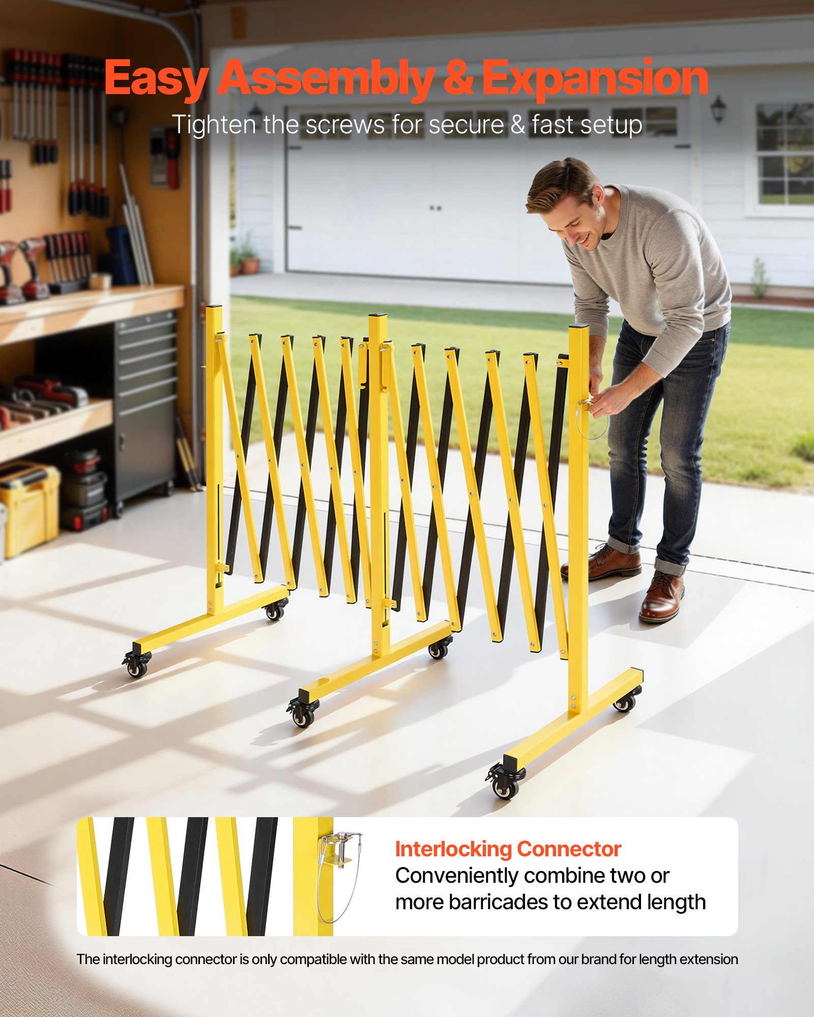 VEVOR Double Expandable Barricades, 18FT Industrial Safety Barriers, Flexible Mobile Barricade with Locking Casters, Portable Folding Security Gate Metal Traffic Fence for Driveway Warehouse Elevator