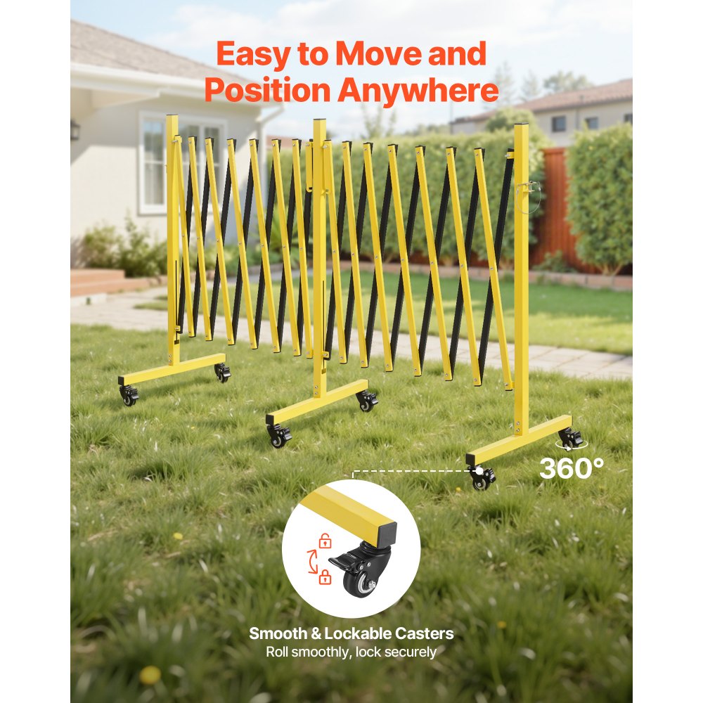 VEVOR Double Expandable Barricades, 25FT Industrial Safety Barriers, Flexible Mobile Barricade with Locking Casters, Portable Folding Security Gate Metal Traffic Fence for Driveway Warehouse Elevator