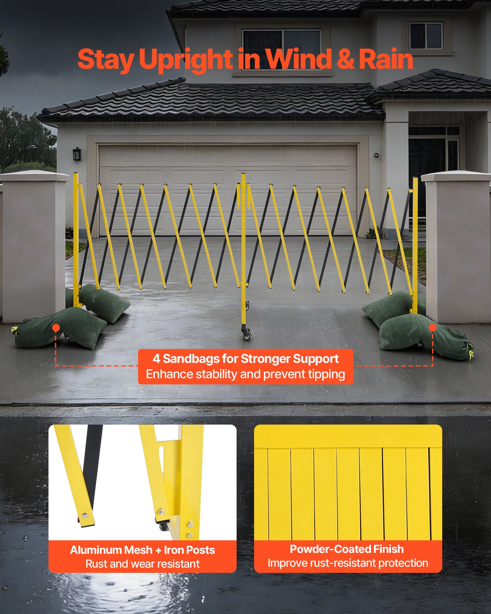 VEVOR Double Expandable Barricades, 25FT Industrial Safety Barriers, Flexible Mobile Barricade with Locking Casters, Portable Folding Security Gate Metal Traffic Fence for Driveway Warehouse Elevator