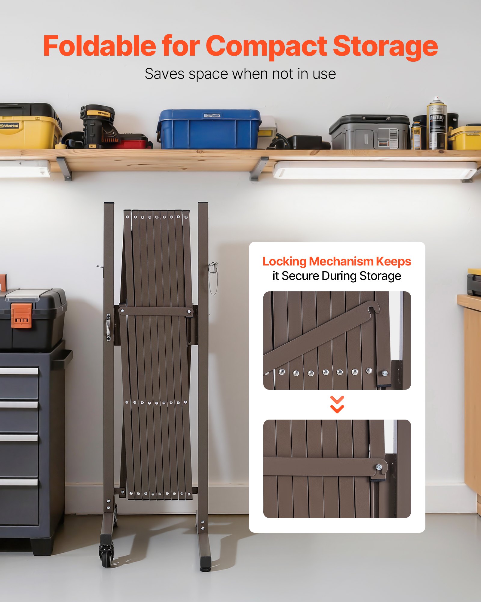 VEVOR Uitschuifbare schaarpoort met vergrendelbare wielen, in hoogte verstelbaar tot 3,07 m, mobiele veiligheidsbarrière voor buiten met waarschuwingsfunctie, metalen barricade voor buiten- en industrieel gebruik