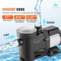 VEVOR 1.5 HP 1100 W Swimming Pool Pump Above Ground Pool Pump 27800 L/H Flow