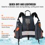 VEVOR watersports life vest with waterproof nylon, quick-drying drainage, and breathable mesh hem.