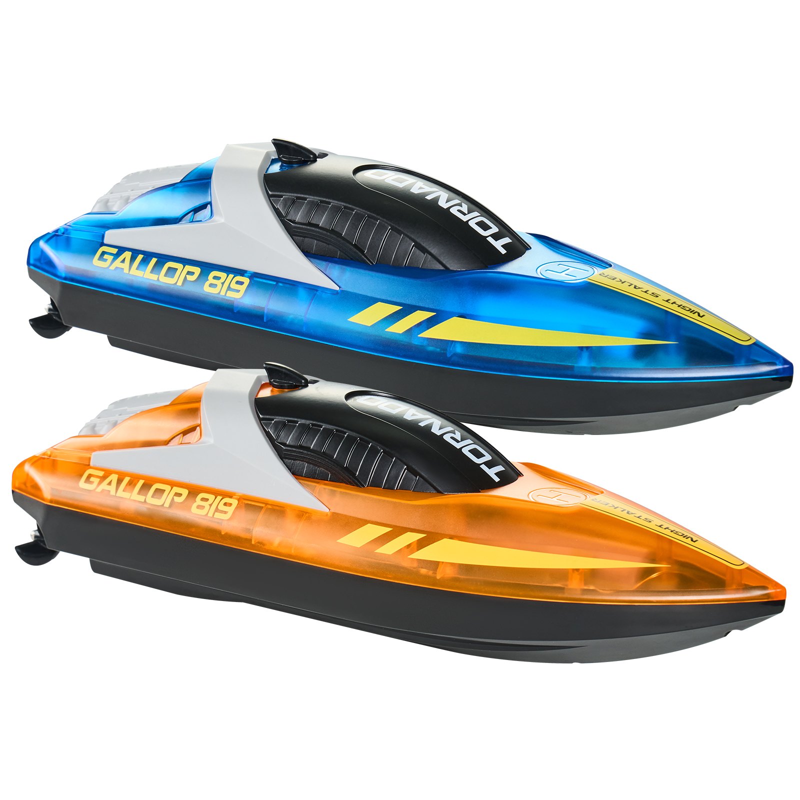 VEVOR RC Boat, 2 Pack 2.4GHz 12 km/h, Remote Control Boat for Pools & Lakes, Racing Boat with LED Light, 4 Rechargeable Batteries, Whole Body Waterproof, Gift for Adults Boys & Girls, Blue & Orange