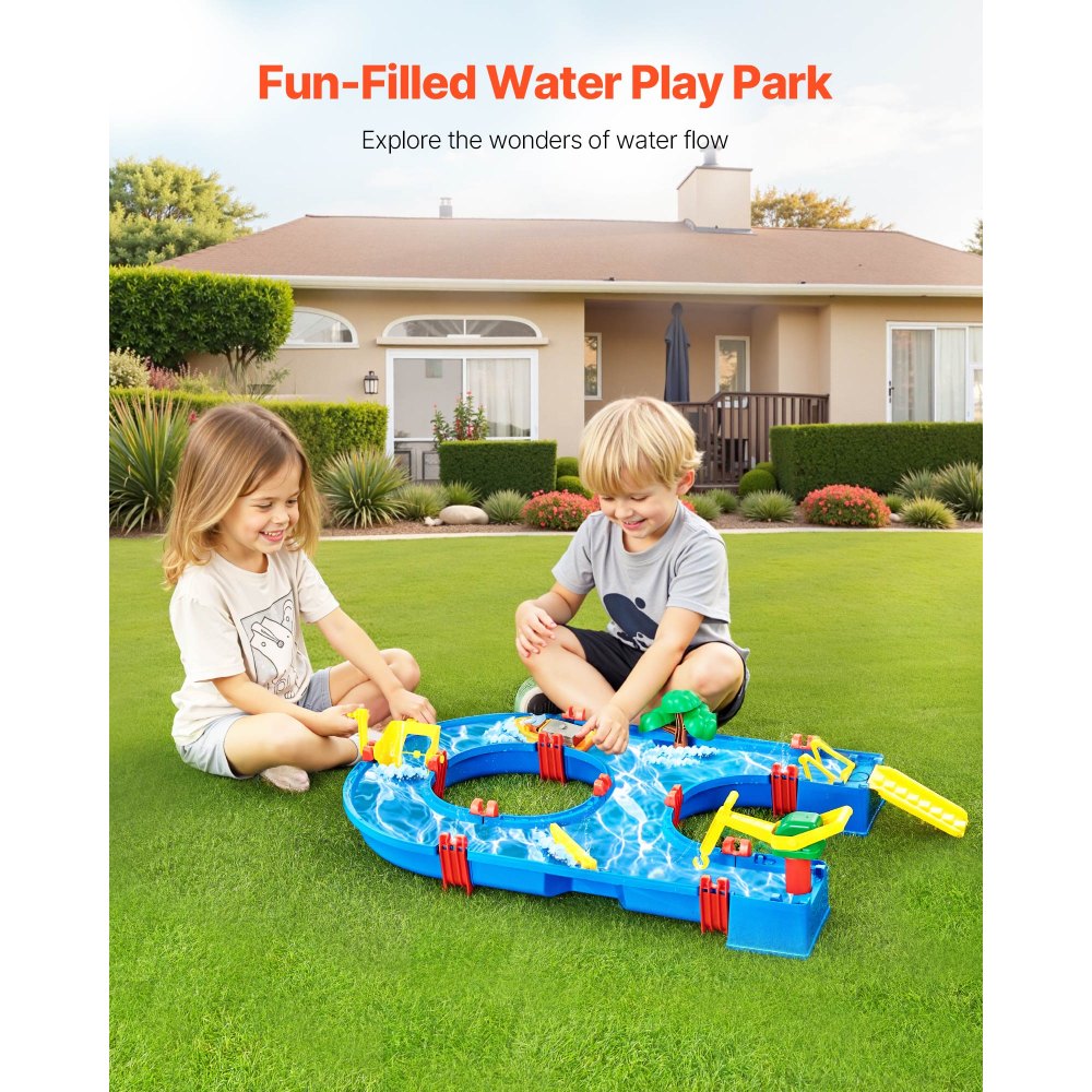 VEVOR Water Table for Toddlers, Kids Activity Play Waterway, Outdoor Summer Water Park Playset with 39PCS Accessories for Backyard Lawn Beach, Activity Sensory Play Table for 3+ Years Boys Girls