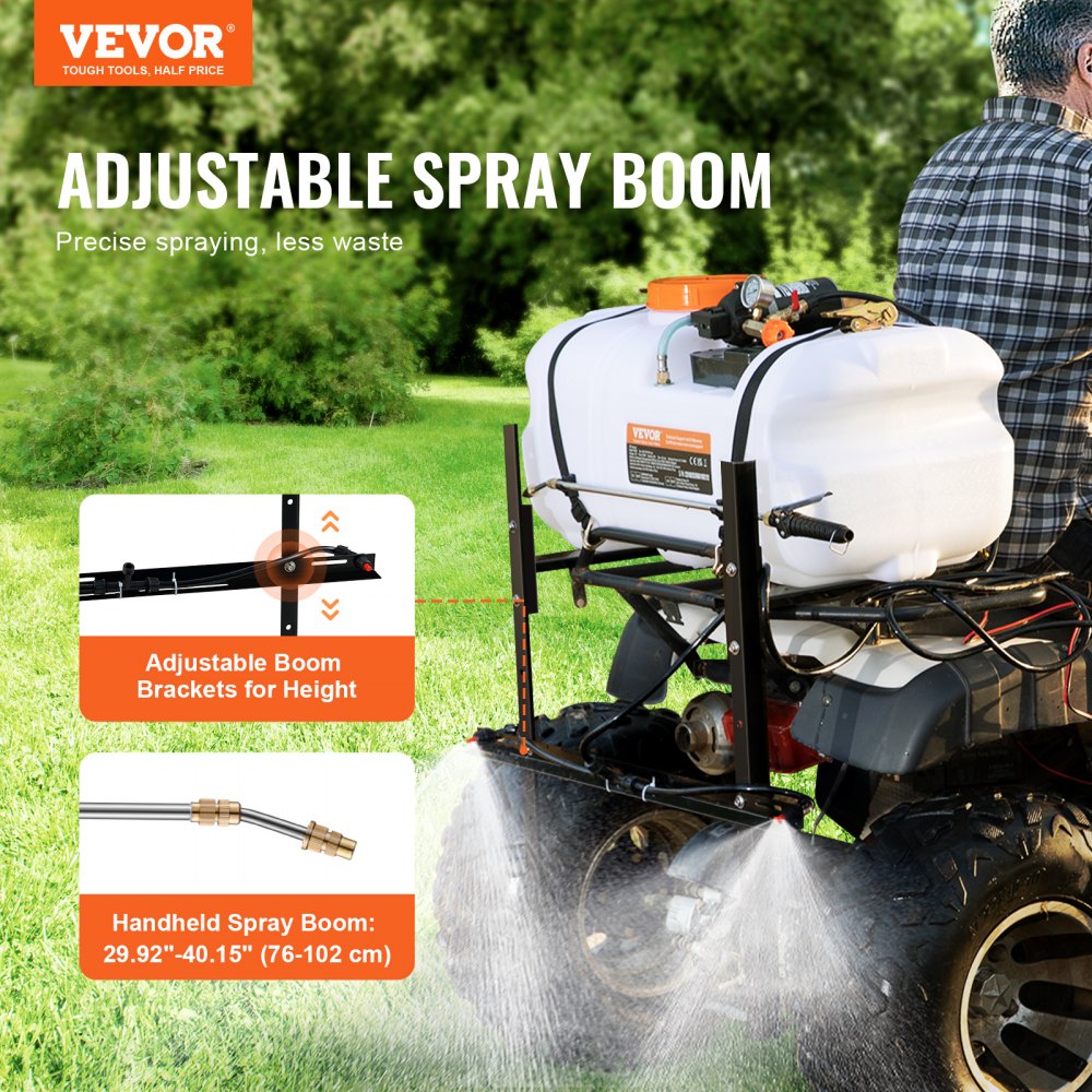 VEVOR ATV-spuitmachine 7 l/min drukspuit 12V pomp 0,1-0,5 MPa pomp Werkdrukspuit 0-72 PSI drukspuit Incl. 6,1 m slang 2,5 m snelontgrendelingslijn Ideaal voor ATV's UTV's Tractoren