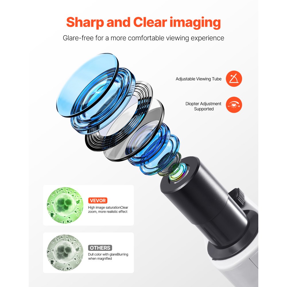 VEVOR Binocular Microscope for Adult, Professional Compound Microscope Kit with 40-2000X Magnification, Aluminum Alloy Body, Includes LED Light and Phone Holder, for Lab, School, Home, Education
