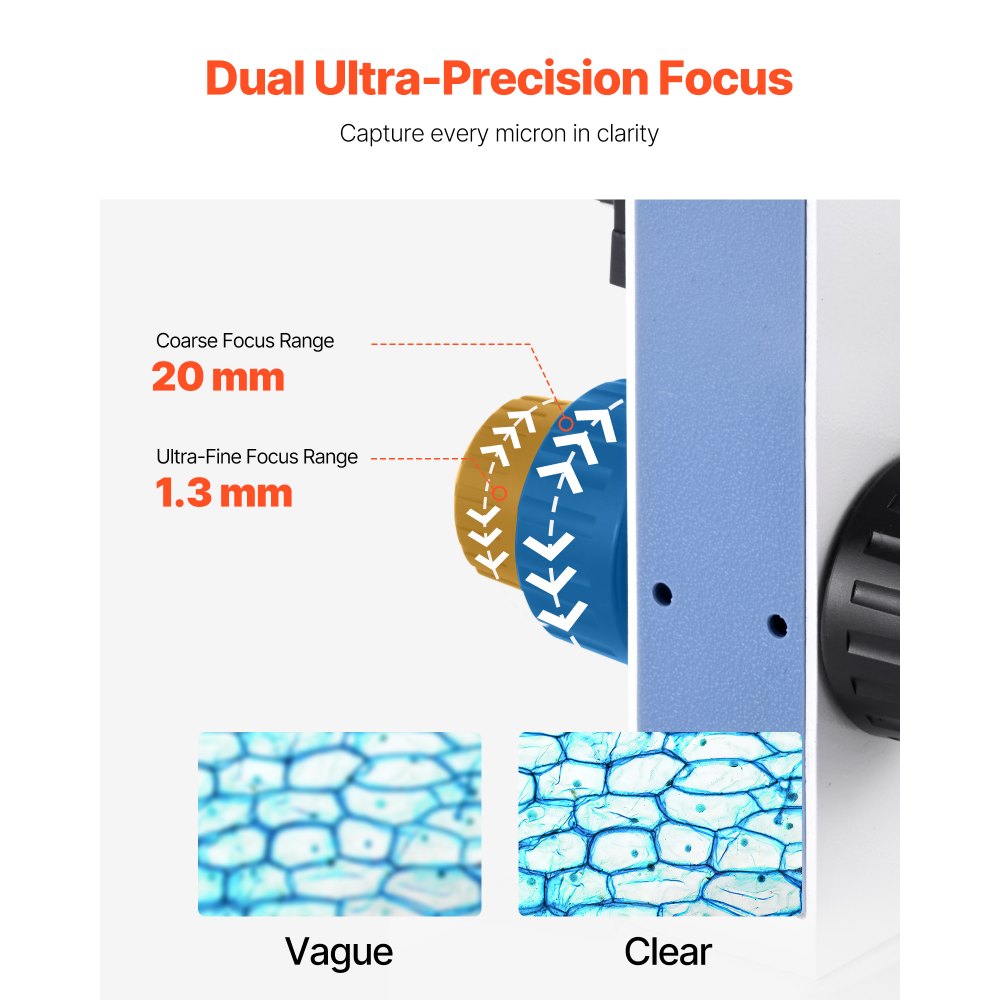 VEVOR binoculaire microscoop voor volwassenen, professionele microscoopset met 40-5000x vergroting en twee-fasen microscoop en 2 oculairsets, samengestelde microscoop inclusief LED-lamp en telefoonhouder