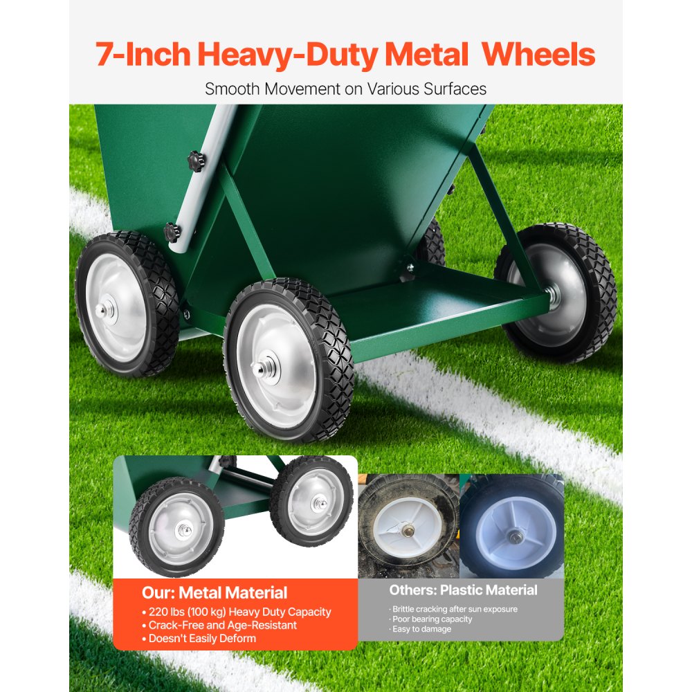 VEVOR Dry Line Marker, 4-Wheel, 2 or 4 in Lines, Field Dry Line Chalker, Adjustable Line Marker, with Rubber Adjustment Handle, 65 lbs Large Powder Capacity, for Baseball and Softball Infield, Green