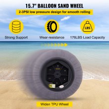 VEVOR Beach Balloon Wheels, 15.7" Replacement Sand Tires, TPU Cart Tires for Kayak Dolly, Canoe Cart and Buggy with Free Air Pump, 2-Pack