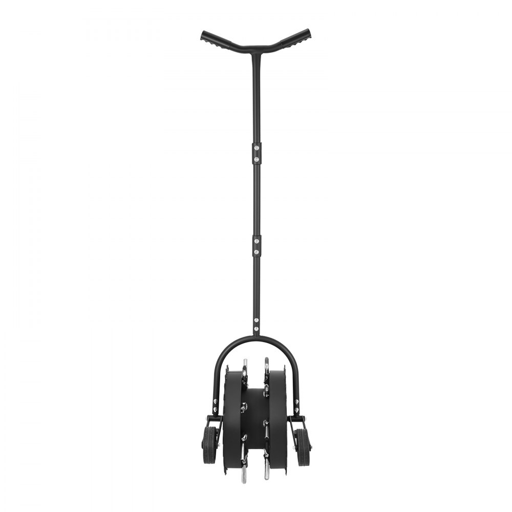 VEVOR Handmatige gazonbeluchter, gazonbeluchter met een werkdiepte van 5 cm, 2 rollen en 16 ijzeren pinnen, stalen gazonbeluchter, gazonroller voor verdichte grond, gazonverzorging voor tuin en erf, zwart