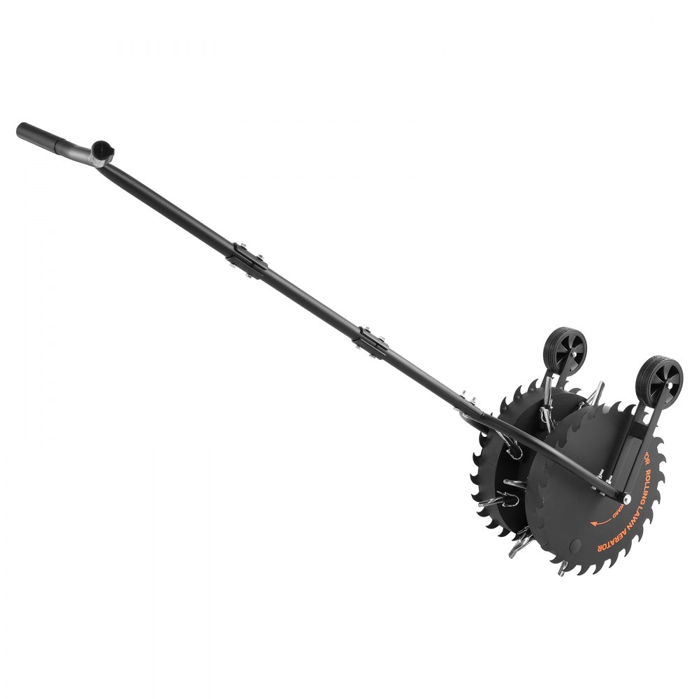 VEVOR Handmatige gazonbeluchter, gazonbeluchter met een werkdiepte van 5 cm, 2 rollen en 16 ijzeren pinnen, stalen gazonbeluchter, gazonroller voor verdichte grond, gazonverzorging voor tuin en erf, zwart