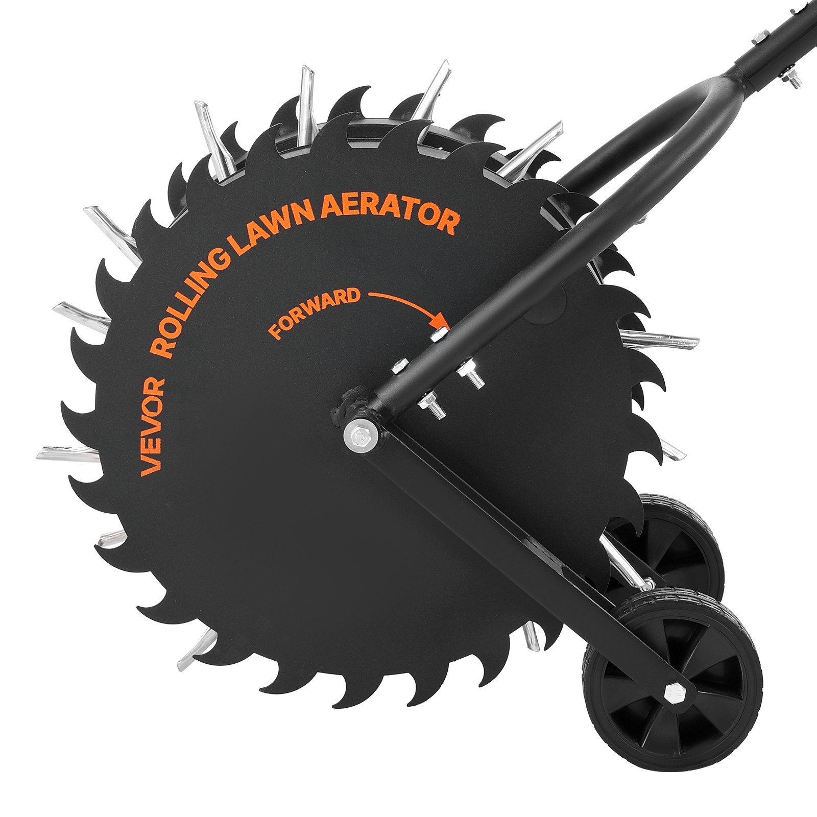 VEVOR Handmatige gazonbeluchter, gazonbeluchter met een werkdiepte van 5 cm, 2 rollen en 16 ijzeren pinnen, stalen gazonbeluchter, gazonroller voor verdichte grond, gazonverzorging voor tuin en erf, zwart
