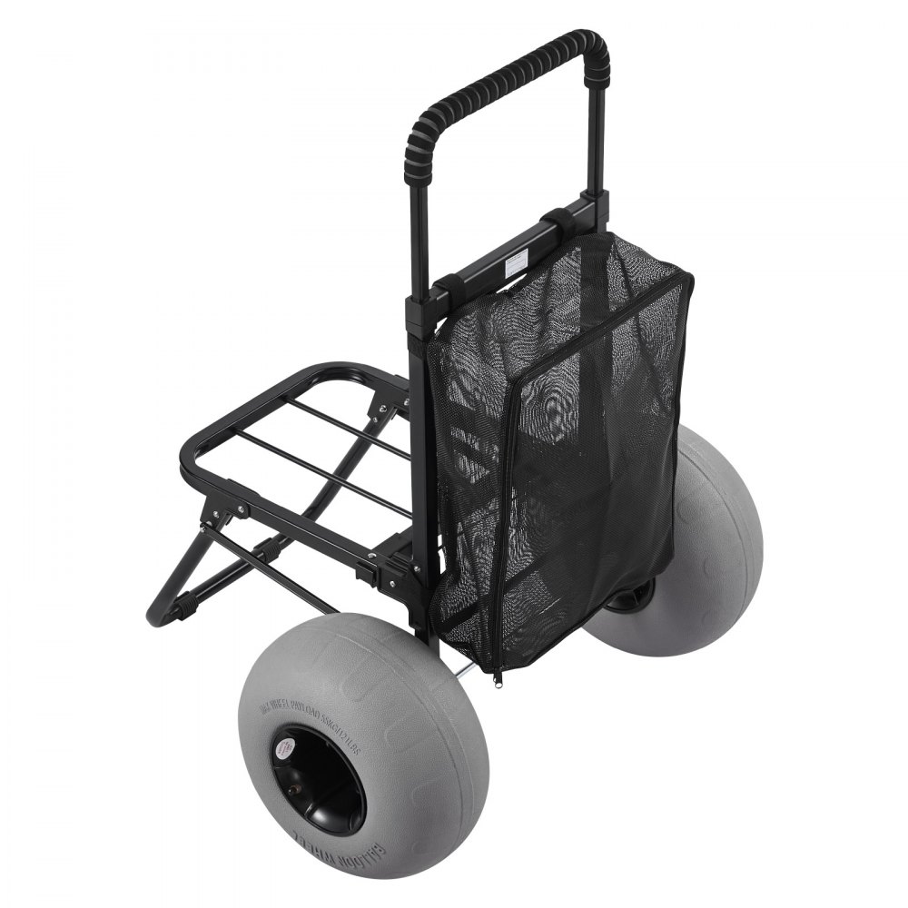 VEVOR Beach Dolly with Big Wheels for Sand, 18" x 15" Cargo Deck, Folding Sand Cart with 12" Balloon Wheels, 165 lbs Loading Capacity & 34" to 45" Adjustable Height, Heavy Duty Cart for Beach Camping