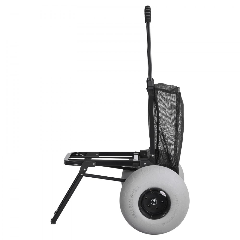 VEVOR Beach Dolly with Big Wheels for Sand, 18" x 15" Cargo Deck, Folding Sand Cart with 12" Balloon Wheels, 165 lbs Loading Capacity & 34" to 45" Adjustable Height, Heavy Duty Cart for Beach Camping