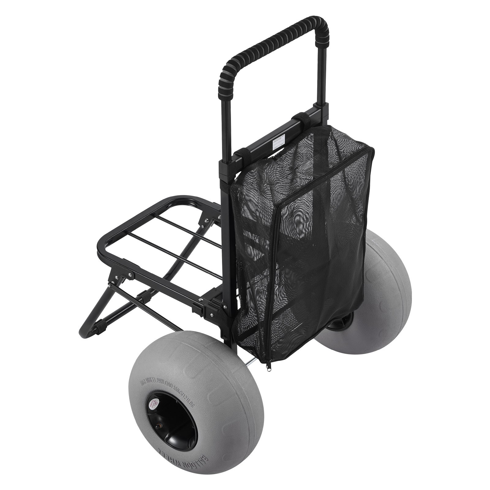 VEVOR Beach Dolly with Big Wheels for Sand, 18" x 15" Cargo Deck, Folding Sand Cart with 12" Balloon Wheels, 165 lbs Loading Capacity & 34" to 45" Adjustable Height, Heavy Duty Cart for Beach Camping