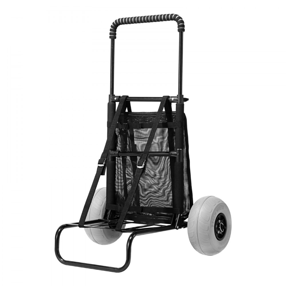 VEVOR Beach Dolly with Big Wheels for Sand, 20.1" x 14.6" Cargo Deck, w/ 9" Balloon Wheels, 165LBS Loading Capacity Folding Sand Cart & 27.2" to 44.9" Adjustable Height, Heavy Duty Cart for Beach