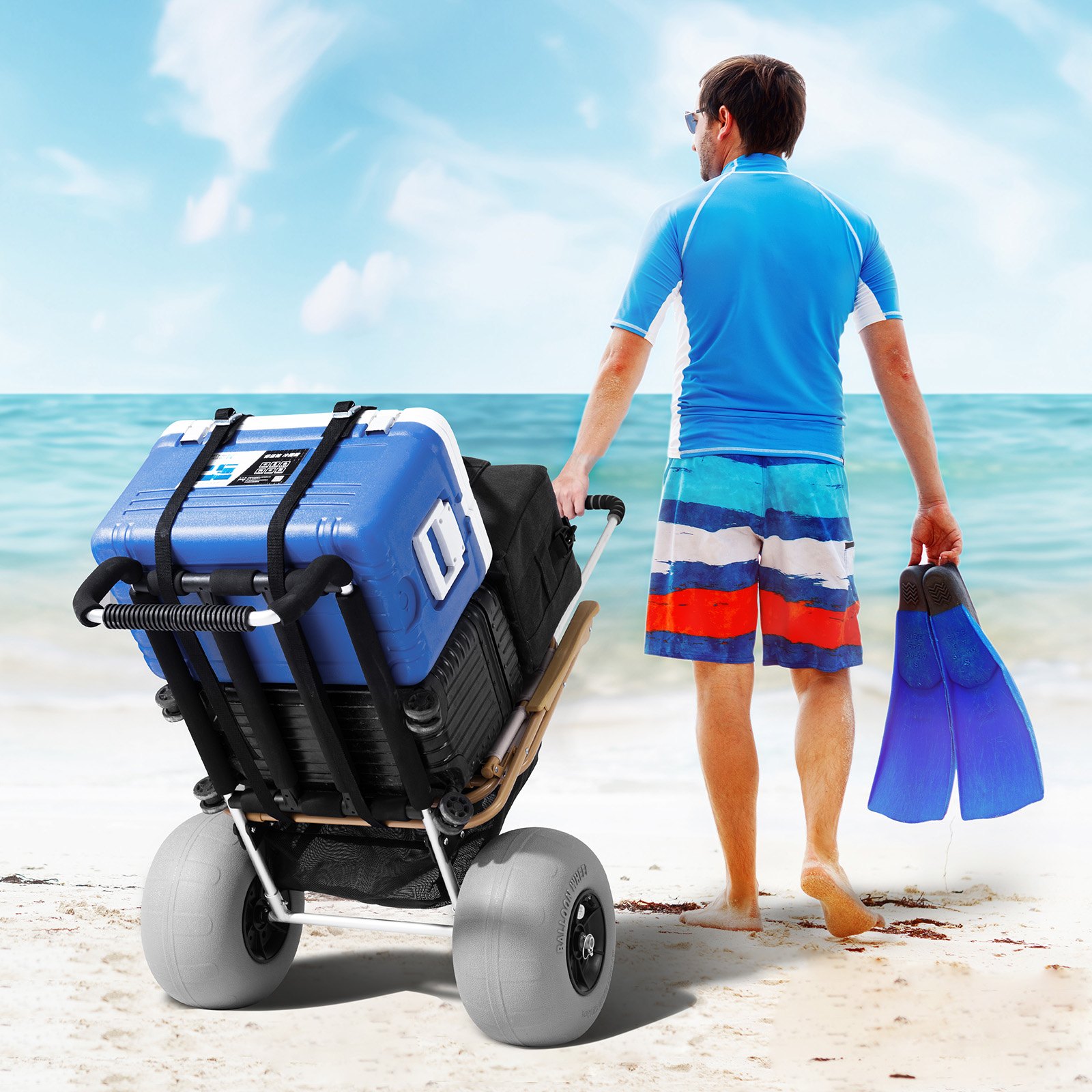 VEVOR Strandkar Handkar Zandkar, Strandkar 74,84 kg Laadvermogen, Opvouwbare Zandkar Gemaakt van Aluminium 685 tot 1135 mm Verstelbare Hoogte, Robuuste Kar voor het Strand