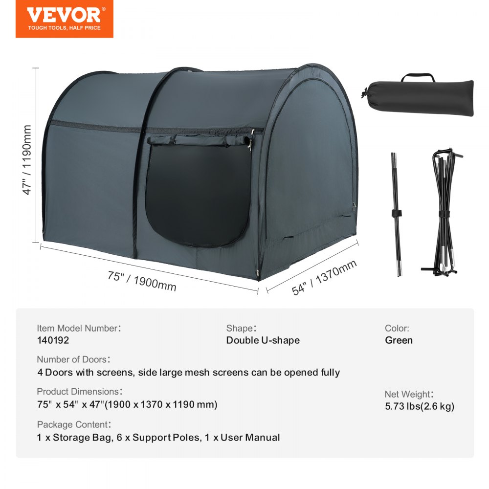 VEVOR Bedtent, Pongee-stof, ademende droomtent met 4 deuren en 0,28 inch dikke vezelstokken voor privacy naast het bed, volledige lichtwerende bedhemel, geschikt voor speelhuisjes voor kinderen en slaaptenten voor volwassenen