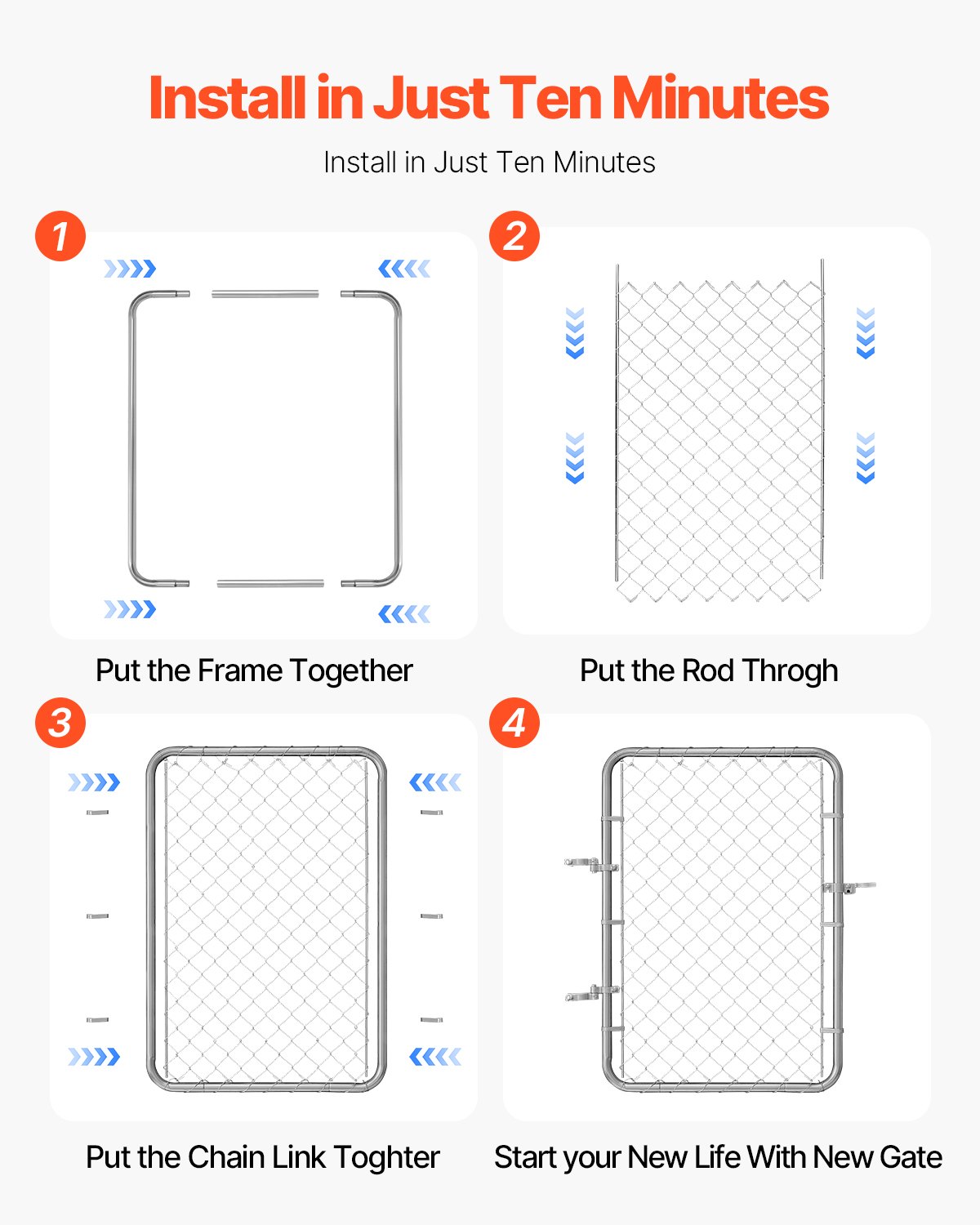 VEVOR Chain Link Fence Gate, 32 x 46 in, Adjustable Chain Link Fence Panel, Fit 2-6 ft (W) x 4 ft (H) Garden Fence Gate Opening, Rust-Resistant Galvanized Fencing Gate for Farm Posts Not Included