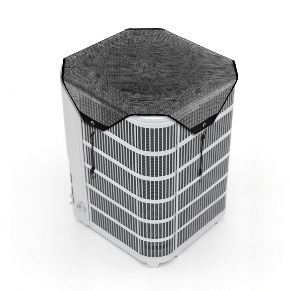 VEVOR Buitenaircohoes, 910 x 910 mm, Beschermhoes voor airconditioner, PVC-gaashoes met elastische haken, scheurvast, voor buitengebruik, alle seizoenen, zwart