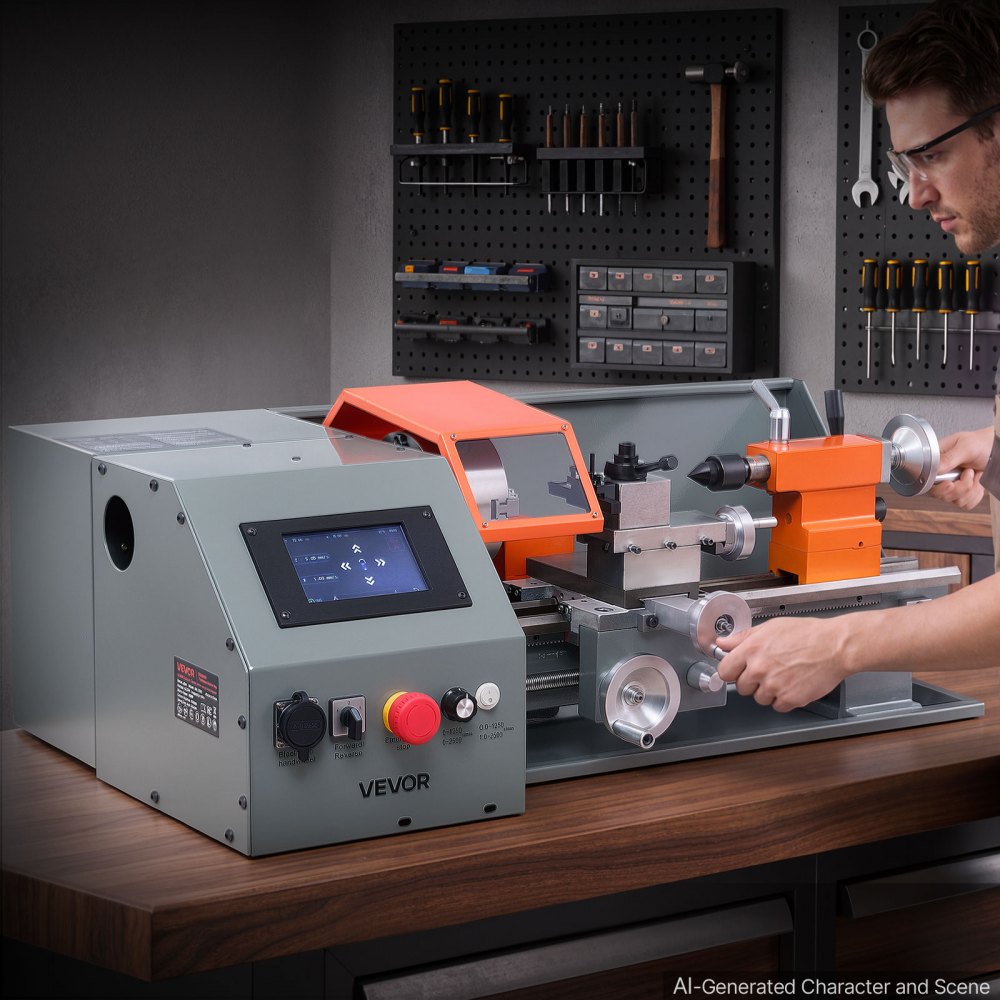 VEVOR Metaaldraaibank 22 x 40 cm 1100 W CNC Tafeldraaibank 2500 tpm voor doe-het-zelfliefhebbers, modelbouw en reparaties, touchscreenbediening, tandwielloze aandrijving en snelwisselgereedschaphouder