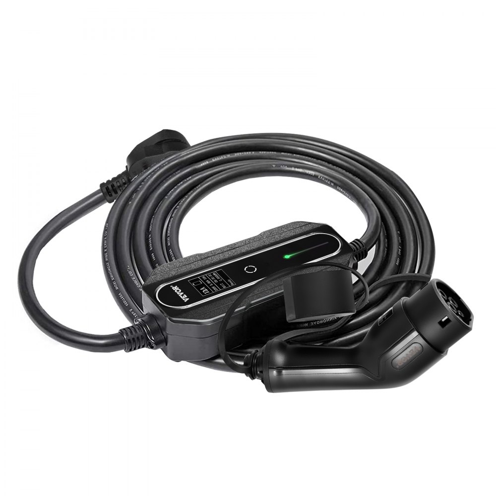 VEVOR Portable EV Charger, Type 2 13A, Electric Vehicle Charger 10 Metre Charging Cable with UK 3 Pin Plug, Digital Screen, 3kW WaterProof IEC 62196-2 Home EV Charging Station with Carry Bag, CE