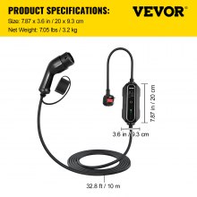 VEVOR Portable EV Charger, Type 2 13A, Electric Vehicle Charger 10 Metre Charging Cable with UK 3 Pin Plug, Digital Screen, 3kW WaterProof IEC 62196-2 Home EV Charging Station with Carry Bag, CE