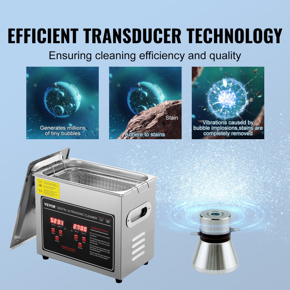 VEVOR ultrasone reiniger, ultrasoon reinigingsapparaat van roestvrij staal, 150 W, 3 liter ultrasoon reinigingsapparaat met digitaal display, 0-30 min, ultrasoon reinigen voor sieraden, brillen, horloges, enz.