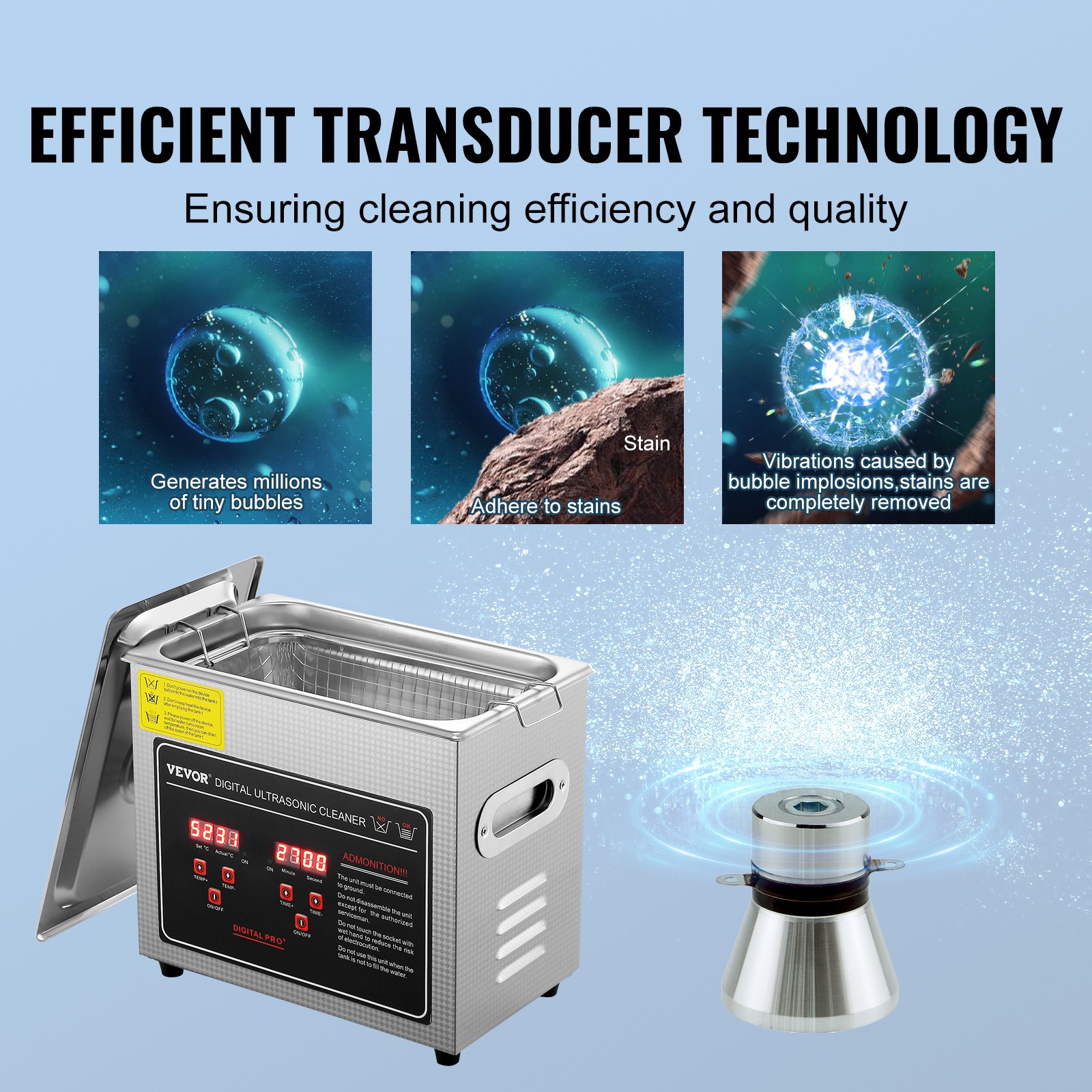 VEVOR ultrasone reiniger, ultrasoon reinigingsapparaat van roestvrij staal, 150 W, 3 liter ultrasoon reinigingsapparaat met digitaal display, 0-30 min, ultrasoon reinigen voor sieraden, brillen, horloges, enz.