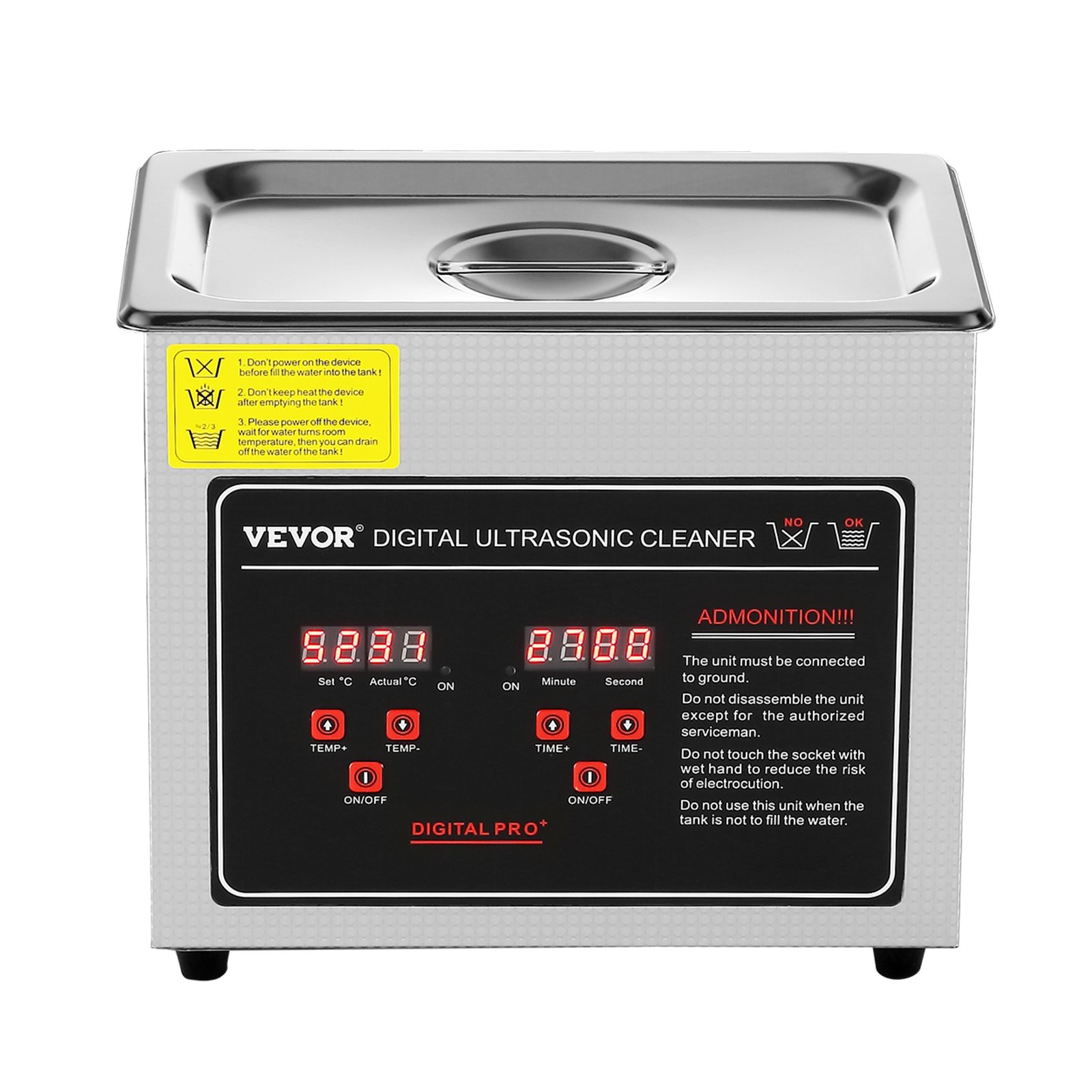 VEVOR ultrasone reiniger, ultrasoon reinigingsapparaat van roestvrij staal, 150 W, 3 liter ultrasoon reinigingsapparaat met digitaal display, 0-30 min, ultrasoon reinigen voor sieraden, brillen, horloges, enz.