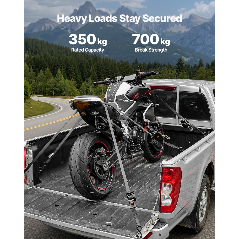 VEVOR Automatische spanband met ratel, 25,4 x 4876,8 mm, spanbanden met S-haken, breeksterkte 700 kg, draagtas, intrekbare spanbanden met ratel voor verhuizingen, aanhangers, motoren, kajaks, autodaken, 4-pack