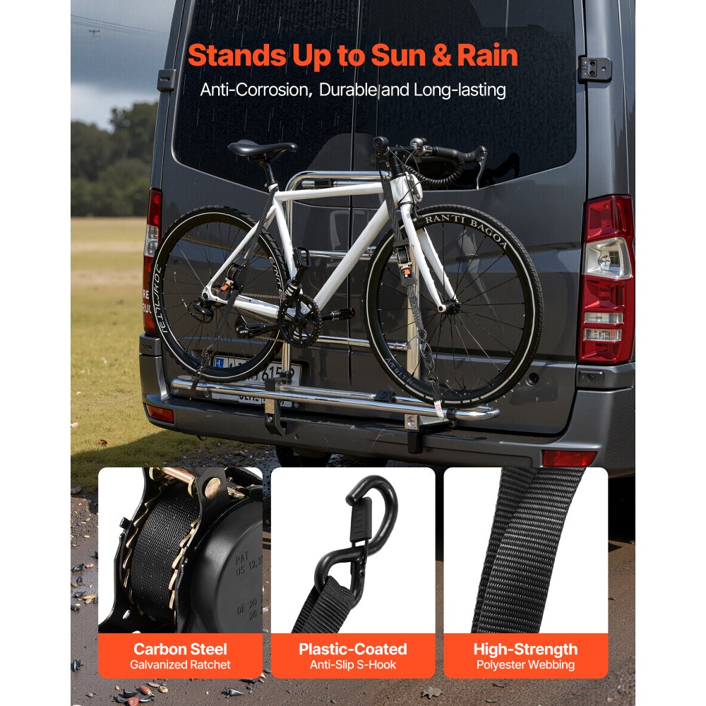 VEVOR Automatische spanband met ratel, 25,4 x 4876,8 mm, spanbanden met S-haken, breeksterkte 700 kg, draagtas, intrekbare spanbanden met ratel voor verhuizingen, aanhangers, motoren, kajaks, autodaken, 4-pack