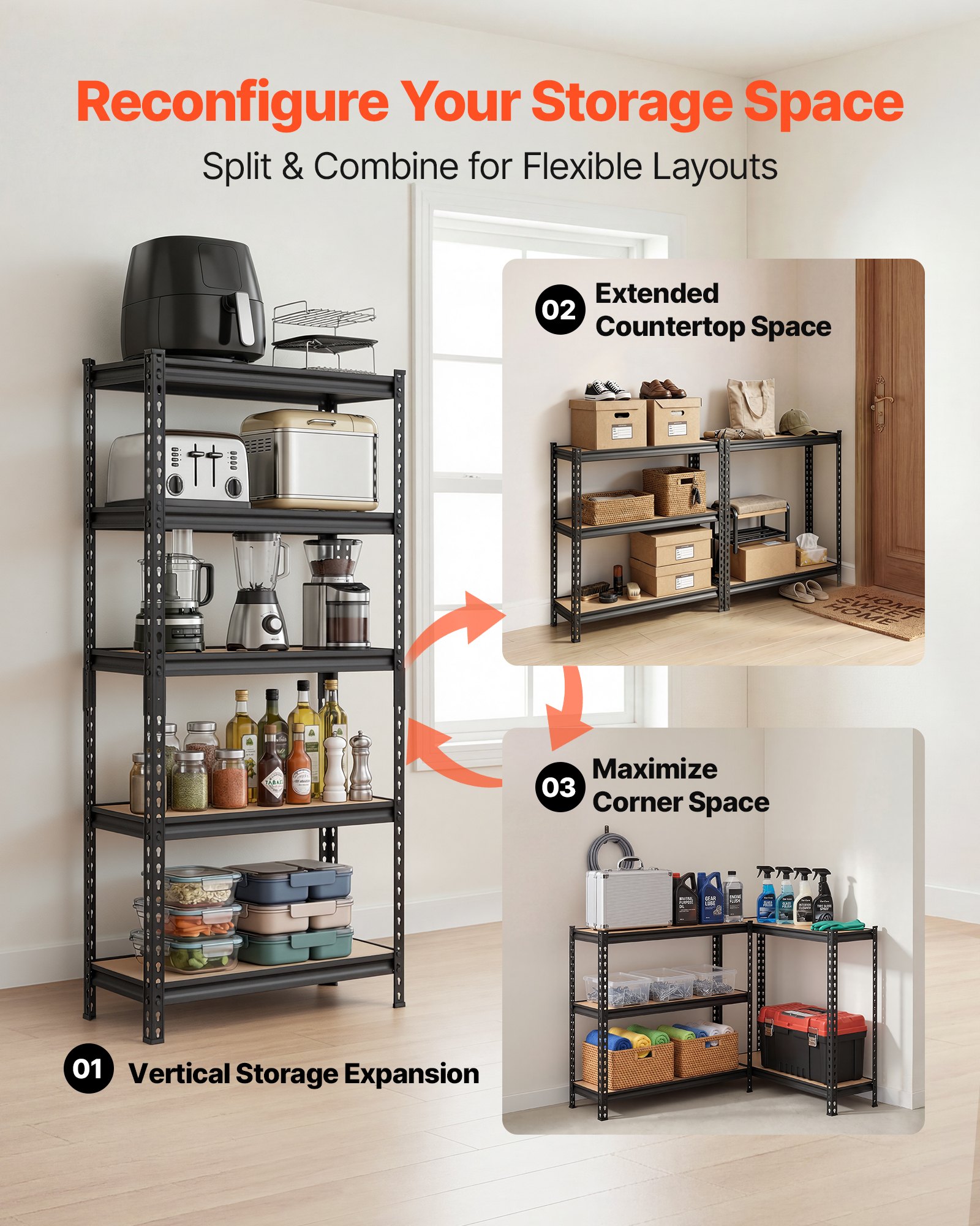 VEVOR Storage Shelves, 5-Tier Adjustable, 2000 lbs Capacity, Heavy Duty Garage Storage Shelving Unit, Metal Utility Rack Shelf, for Kitchen Pantry Basement Bathroom, 29.88" W x 12.17" D x 59.84" H
