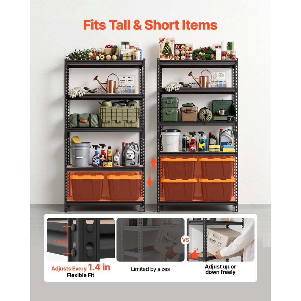 VEVOR zwaar uitgevoerde opbergkast 923x459x1813mm, draagvermogen 907,2kg, stalen frame, 5 verstelbare MDF-planken, modulaire opbergkast te gebruiken als werkbank, flexibele metalen opbergkast voor kelder, garage, werkplaats