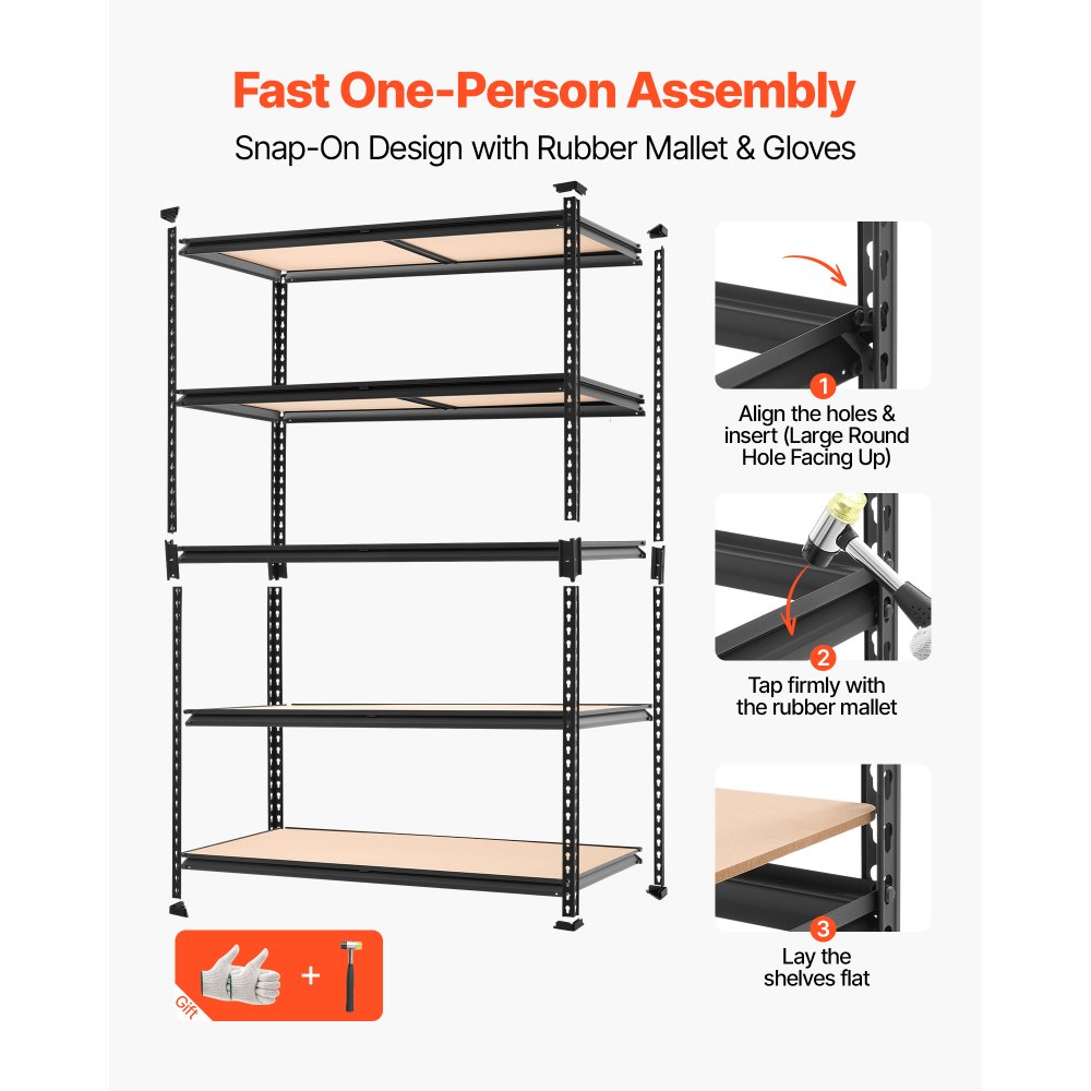VEVOR zwaar uitgevoerde opbergkast, opbergrek met 5 planken, 1228x459x1813 mm, 907,2 kg, stalen frame, modulair en verstelbaar ontwerp voor doe-het-zelfprojecten, werkbankfunctie, flexibele opbergkast voor kelder, garage en werkplaats