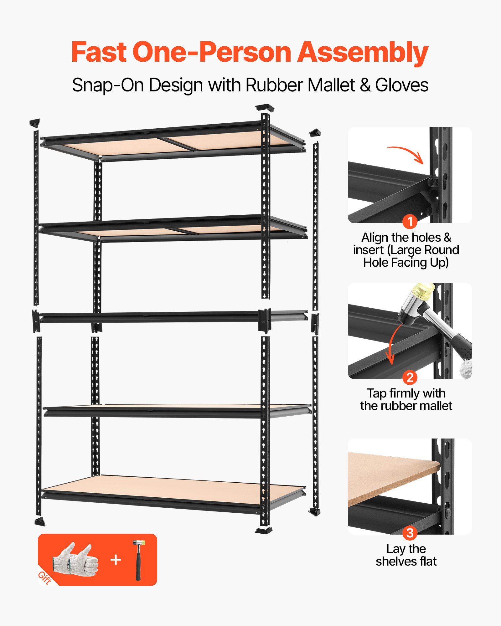 VEVOR zwaar uitgevoerde opbergkast, opbergrek met 5 planken, 1228x459x1813 mm, 907,2 kg, stalen frame, modulair en verstelbaar ontwerp voor doe-het-zelfprojecten, werkbankfunctie, flexibele opbergkast voor kelder, garage en werkplaats