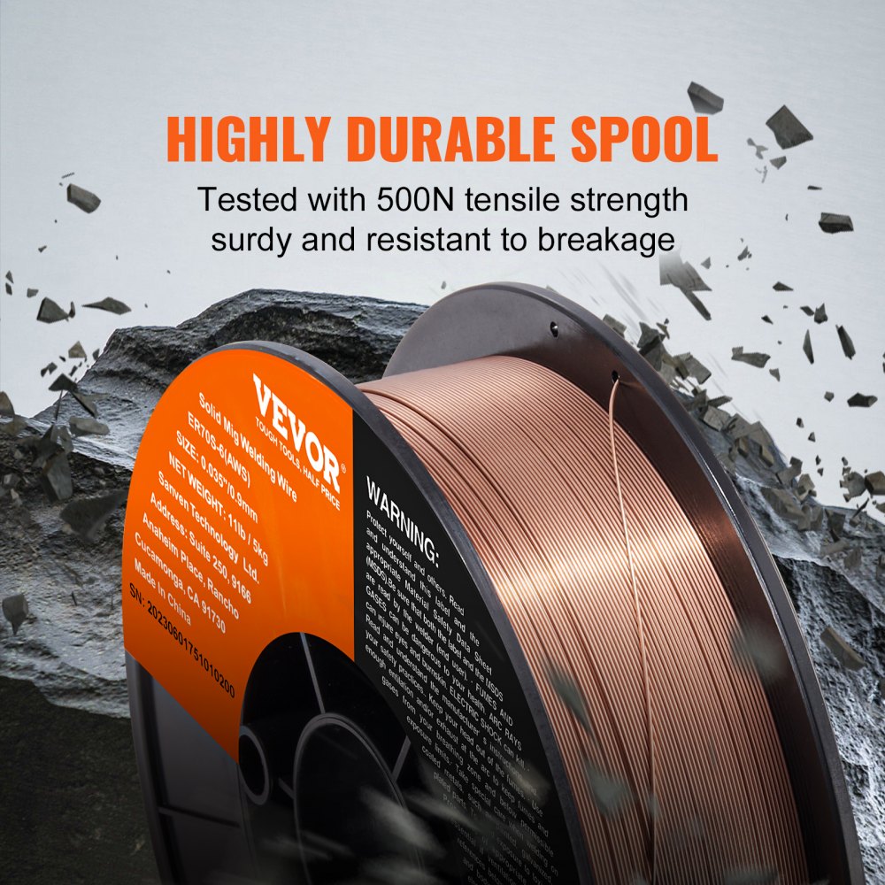 VEVOR 1 roll of ER70S-6 0.9 mm flux-cored wire, 5 kg, MIG welding wire, 200 mm spool diameter, 490–670 MPa tensile strength, ideal for welding carbon steel