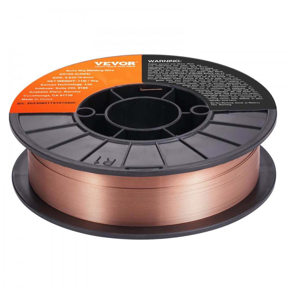 VEVOR 1 roll of ER70S-6 0.9 mm flux-cored wire, 5 kg, MIG welding wire, 200 mm spool diameter, 490–670 MPa tensile strength, ideal for welding carbon steel