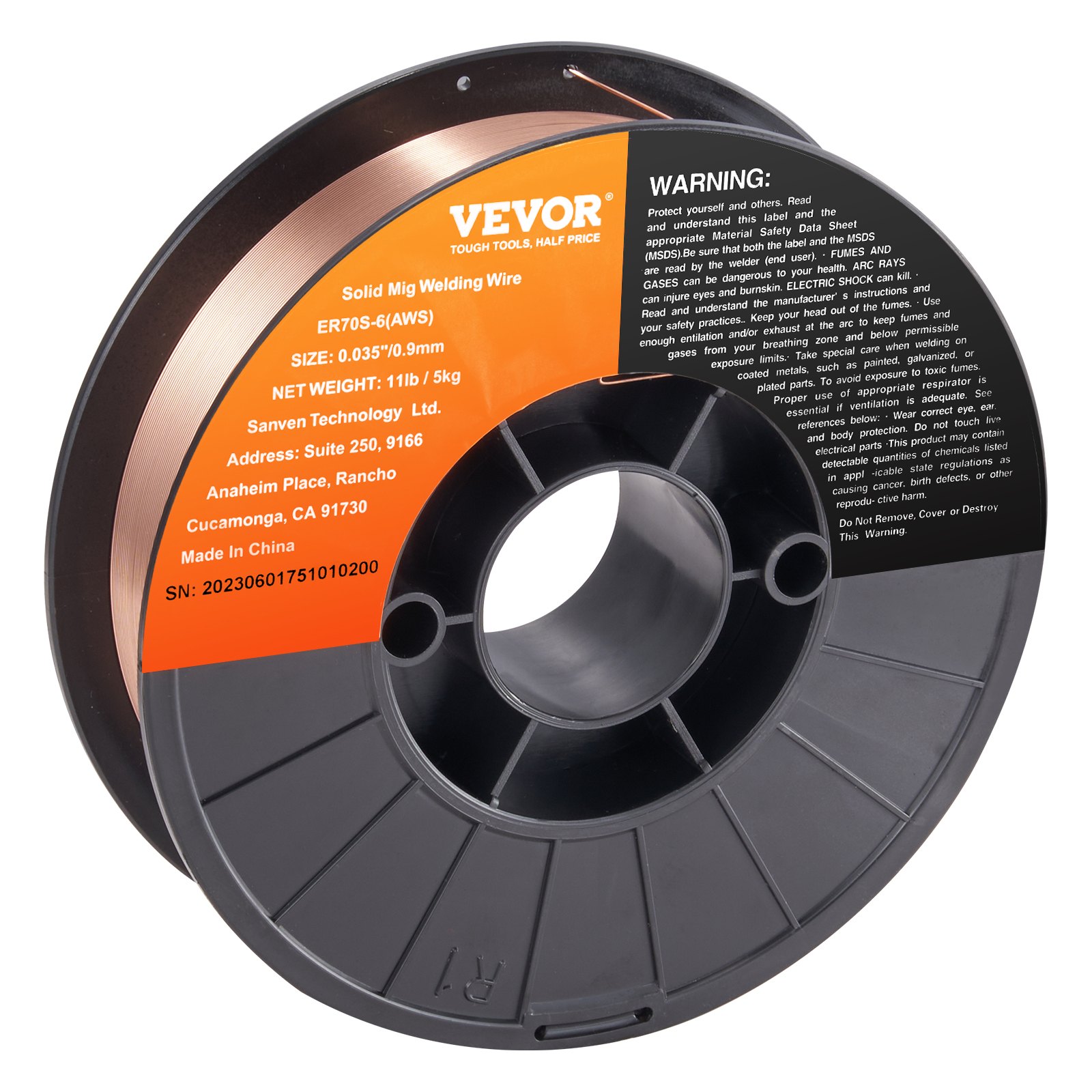 VEVOR 1 Roll Flux Cored Wire ER70S-6 0.9mm 5kg MIG Welding Wire 200mm Spool Diameter Welding Wire Roll 490-670Mpa Tensile Strength Ideal for Welding Carbon Steel