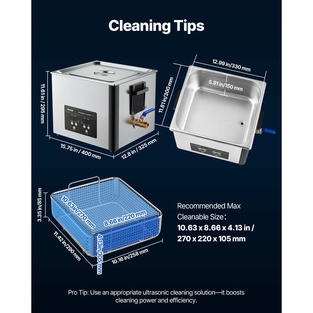 VEVOR 15L Ultrasonic Cleaner, Professional Ultrasonic Cleaner Machine with Cleaning Basket & Digital Display, 240W Stainless Steel 40kHz Industrial Cleaning Machine for Parts, Carburetors, Instruments